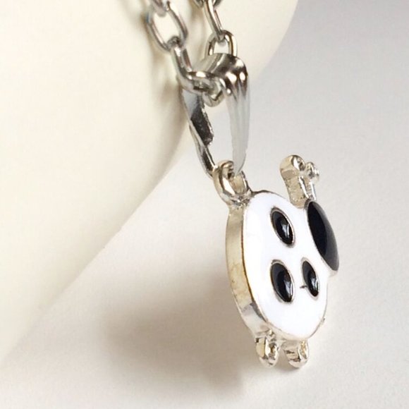 Ladybug Necklace 20" Black White Enamel Insect Beetle Bug Silver Plated - Picture 5 of 11